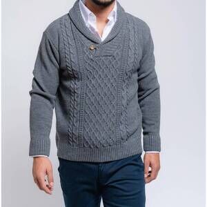 NEW SMF shawl collar pullover cable knit sweater in grey